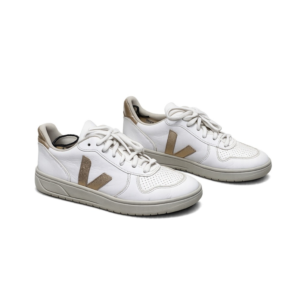 Veja V-10 Sneakers Womens Size 10 White Gold Good Leather Low Top V10 Shoes
